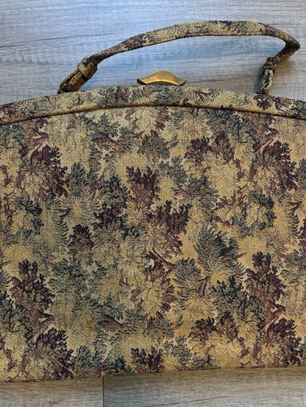 Vintage Crown Lewis Tapestry Purse Gold Floral Top Handle Bag Mid Century MCM - Picture 6 of 16